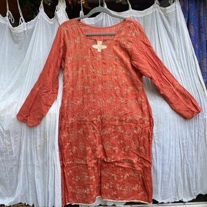 Women Terracotta & Cream Embroidered Dress